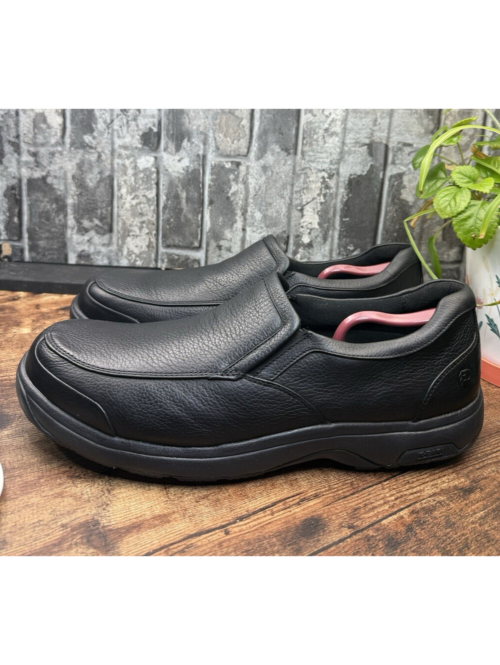 Dunham Men's Black Leather Slip-On Work Shoes Slip-Resistant 16D 8003BK